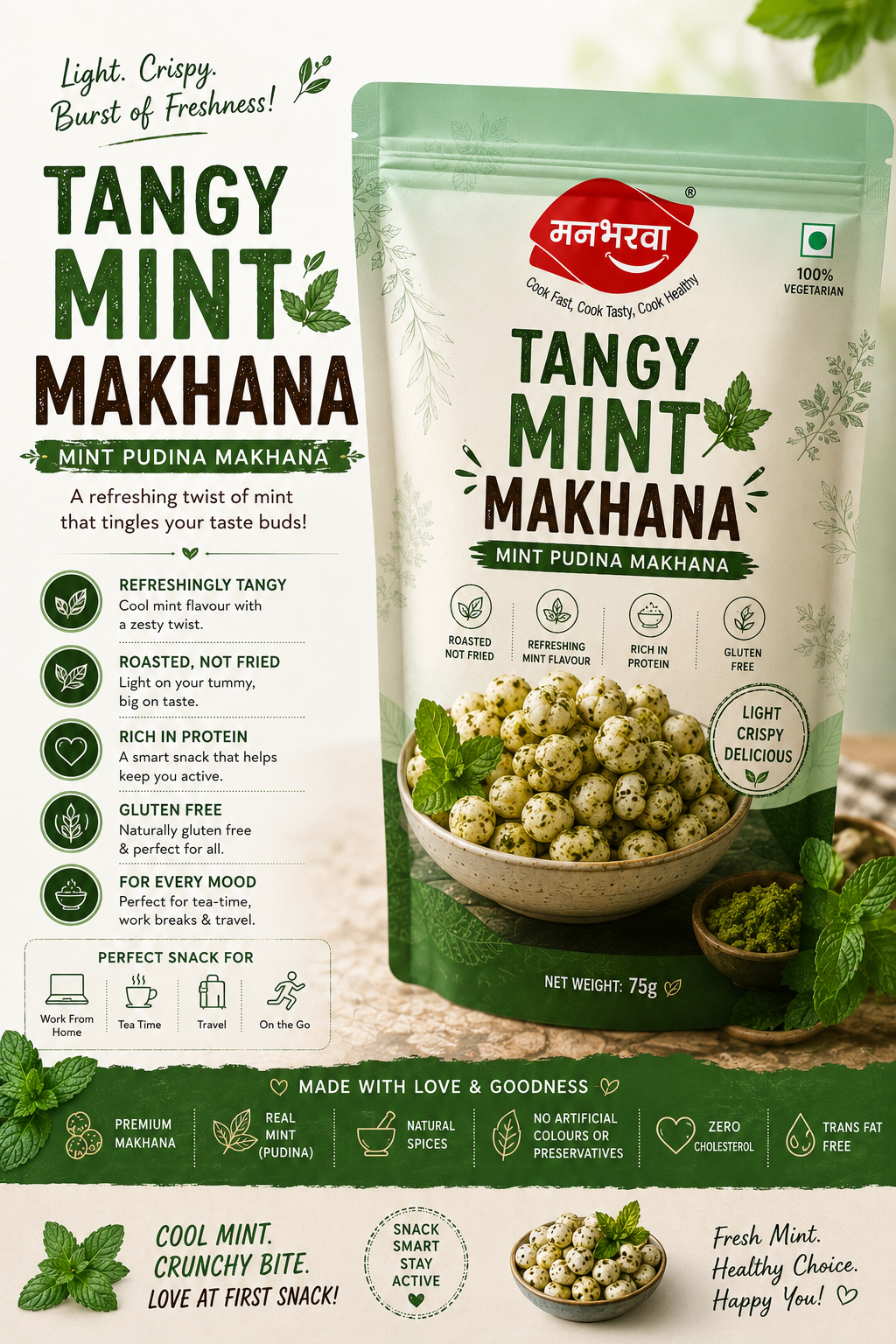 Tangy Mint Makhana (Mint Pudina Makhana)